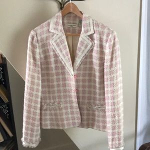 Ladies Tweed Jacket Cream Pink and Grey